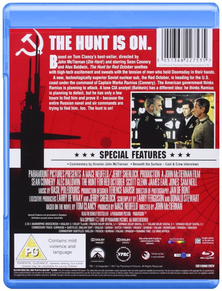 Jagd auf Roter Oktober (1990) – Blu-ray [Region Free]