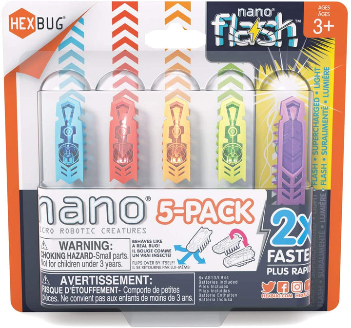HEXBUG 433-6983 5er-Pack 4 Plus Bonus Flash Nano Sensorische Vibration Kinder und Katzen Kleines HEX Bug Tech-Spielzeug Batterien im Lieferumfang enthalten Mehrfarbig