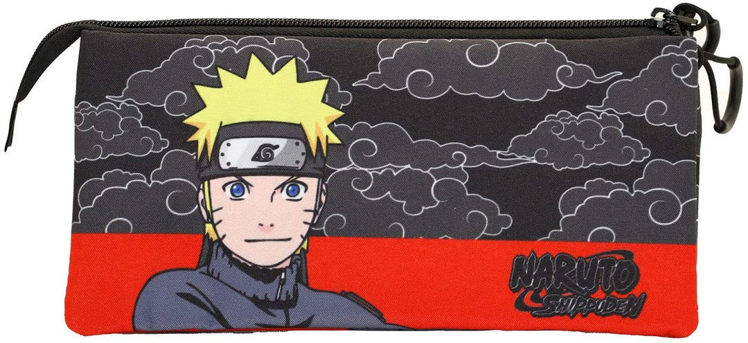 Naruto Clouds-Fan Dreifach-Federmäppchen, Schwarz