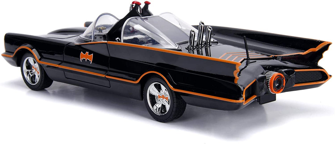 Jada Toys 253216001 Batman, klassisches Batmobil, Modellauto im Maßstab 1:18 mit zu öffnenden Türen, Kofferraum und Motorhaube, inklusive Batman- und Robin-Figur aus Druckguss, Schwarz, Mehrfarbig, Einheitsgröße