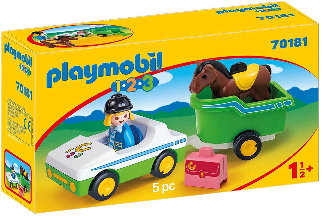 Playmobil 70181 1.2.3 Car with Horse Trailer for Children 18 Months+