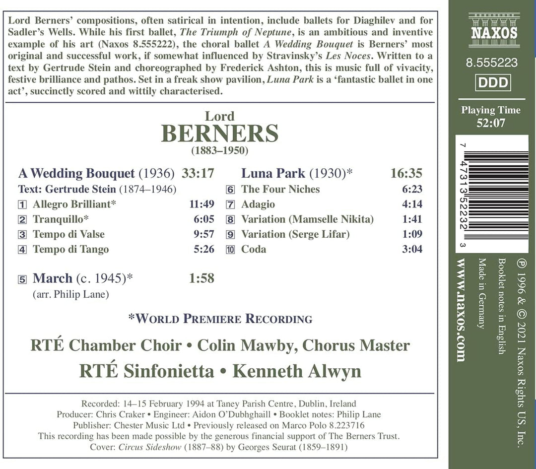 RTÉ Chamber Choir and Sinfonietta - Berners: A Wedding Bouquet [RTÉ Chamber Choir and Sinfonietta; Kenneth Alwyn] [Naxos: 8555223] [Audio CD]