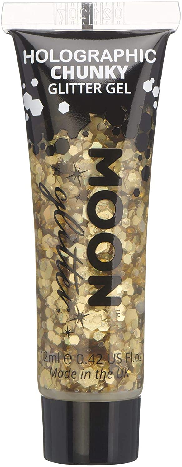 Holographic Chunky Face & Body Glitter Gel by Moon Glitter - Gold - Cosmetic