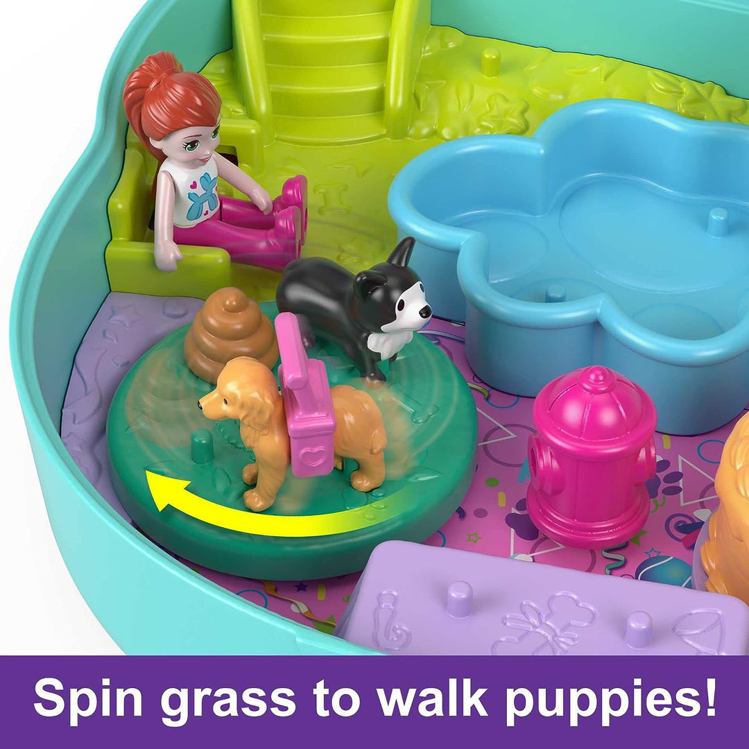 ?Polly Pocket Mini Toys, Doggy Birthday Bash Kompaktes Spielset mit 2 Mikropuppen