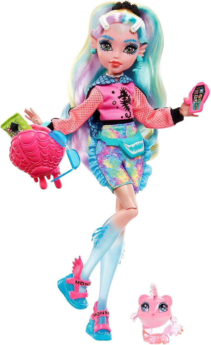 Monster High-Puppe, Lagoona Blue mit Zubehör und Haustier-Piranha, bewegliche Mode