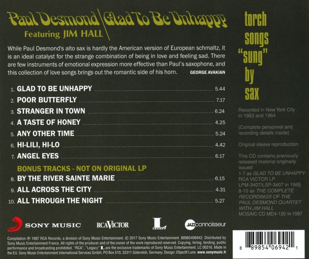 Glad To Be Unhappy - Paul Desmond  [Audio CD]