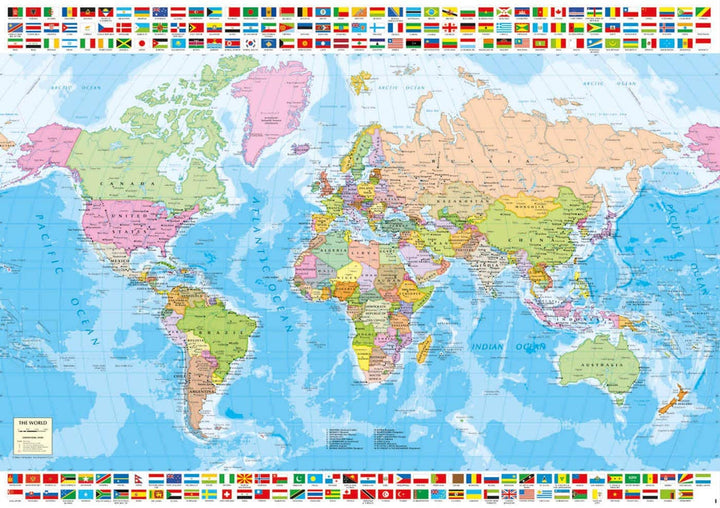 Educa Borras 18500 Weltkarte mit Flaggen, 1500-teiliges Puzzle