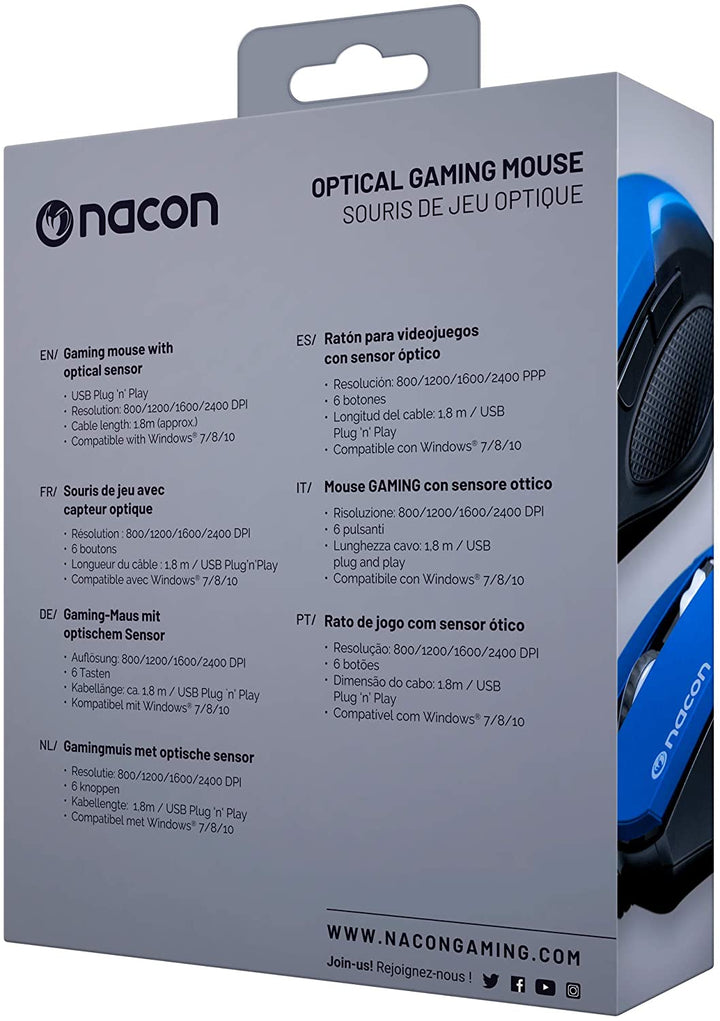 Ratón Nacon Gm-105 USB óptico para zurdos 2400 DPI Negro Azul