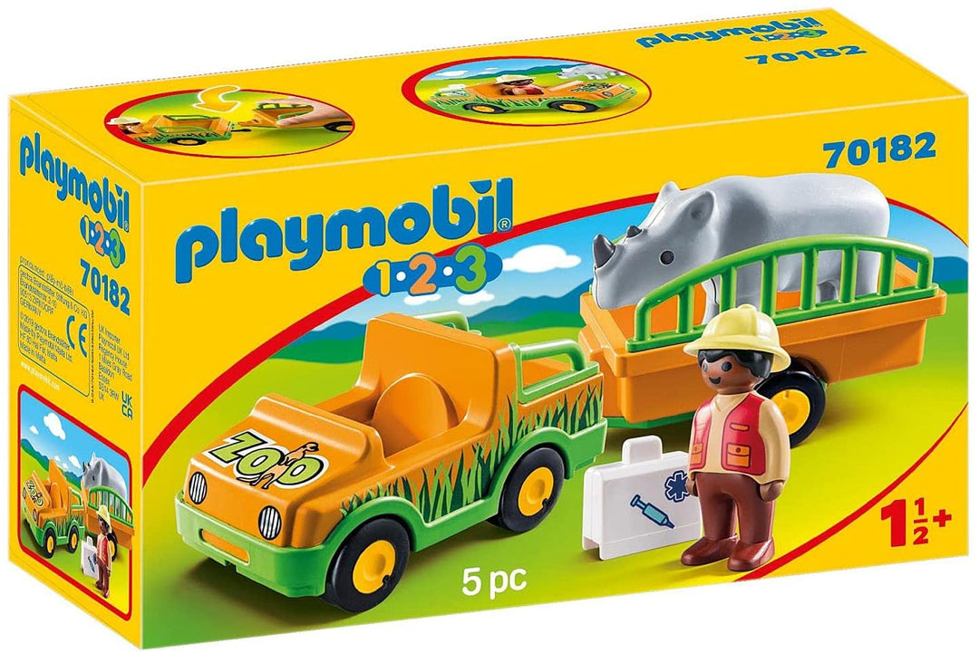 Playmobil 70182 1.2.3 Camion e rimorchio dello zoo con rinoceronte per bambini 18