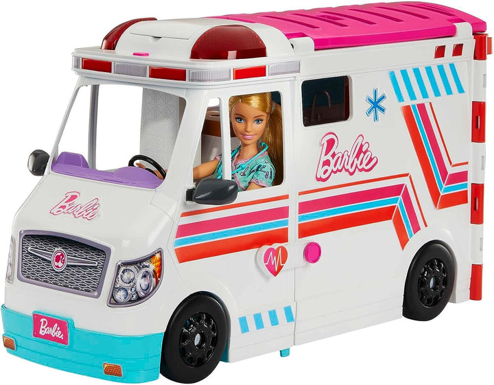 Barbie-Spielzeug, verwandelndes Krankenwagen- und Klinik-Spielset mit Lichtern, Geräuschen und 2
