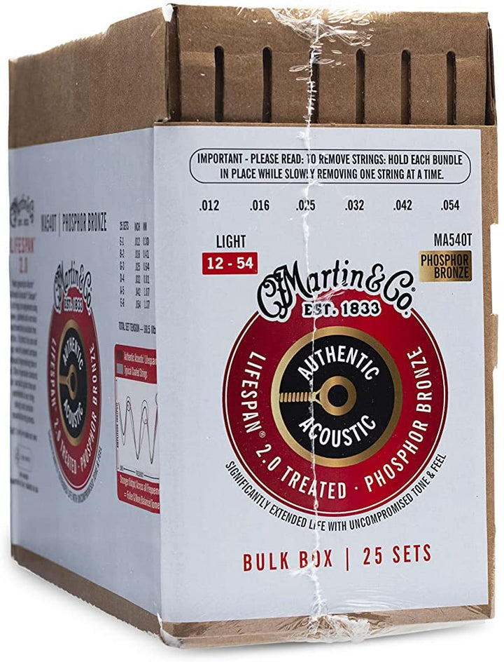 Martin Authentic Treated, Light, 92/8, 25er-Set BULK BOX, Light 12-54, 92/8, HT Pho 