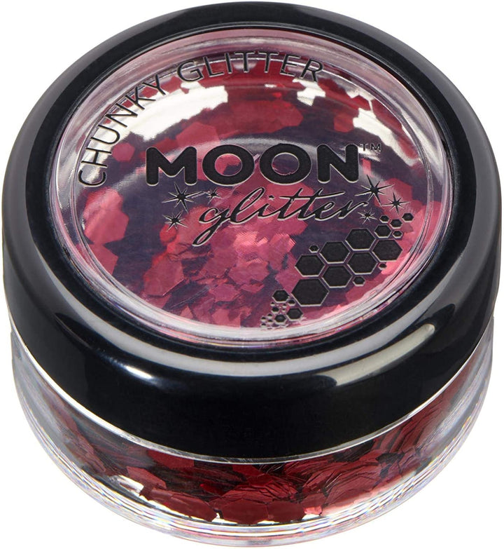 Klassischer klobiger Glitzer von Moon Glitter – Rot – kosmetischer Festival-Make-up-Glitzer für Gesicht, Körper, Nägel, Haare, Lippen – 3 g