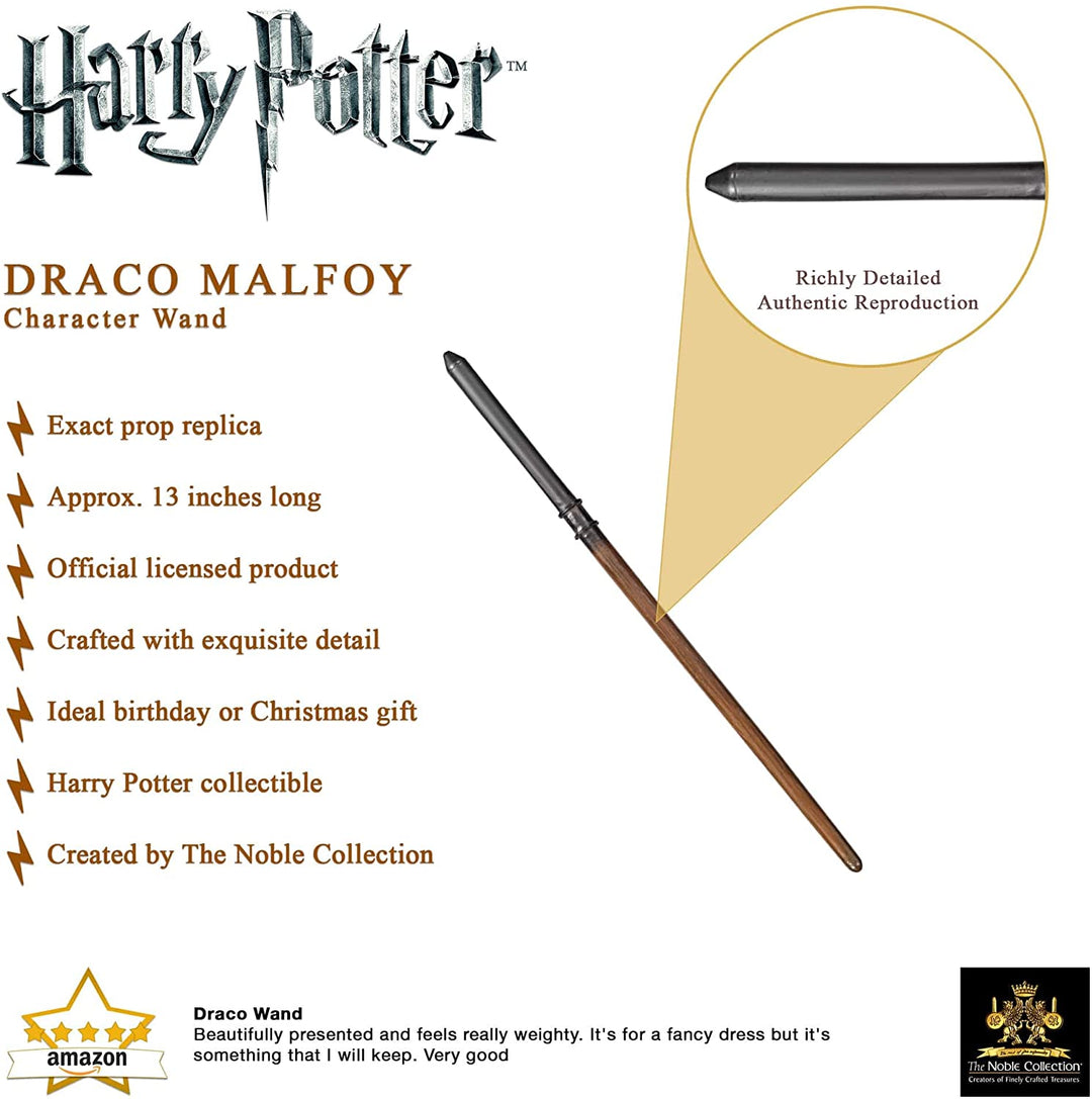 The Noble Collection – Draco Malfoy Charakter-Zauberstab – 16 Zoll (40 cm) Zaubererwelt-Zauberstab mit Namensschild – Harry-Potter-Filmset, Film-Requisiten, Zauberstäbe