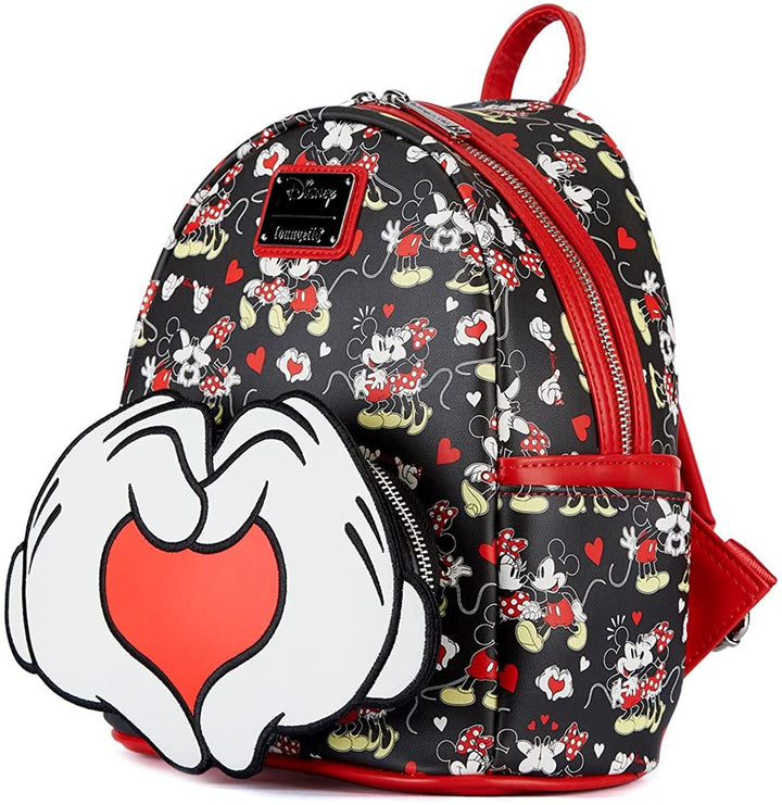 Loungefly Disney Mickey &amp; Minnie Mouse Mini-Rucksack mit Herzhänden