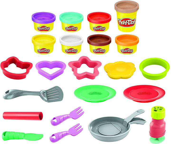 Play-Doh Kitchen Creations Flip 'n Pancakes Playset 14-Piece Breakfast Toy for Kids 3 Years