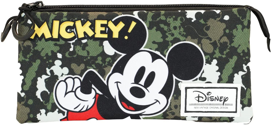 Dreifaches Federmäppchen Mickey Mouse Surprise-Fan, Militärgrün