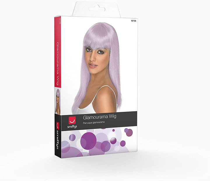 Smiffys Women's Long and Straight Lilac Wig with Bangs, One Size, Glamourama Wig, 42156