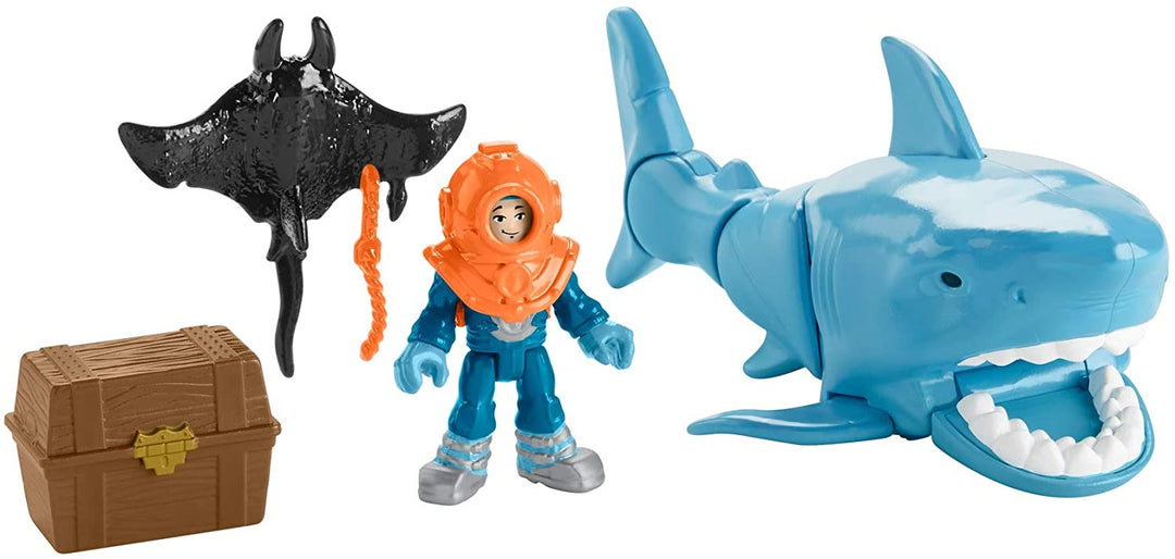 Imaginext Fisher Price Mega Bite Shark, set di figure con movimento realistico per 3-8 anni-multicolore