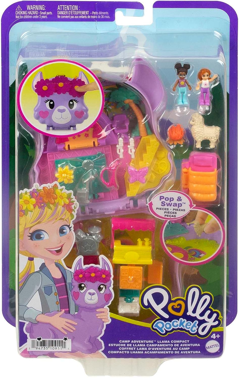 ?Polly Pocket Mini Toys, Camp Adventure Lama Kompaktes Spielset mit 2 Mikropuppen