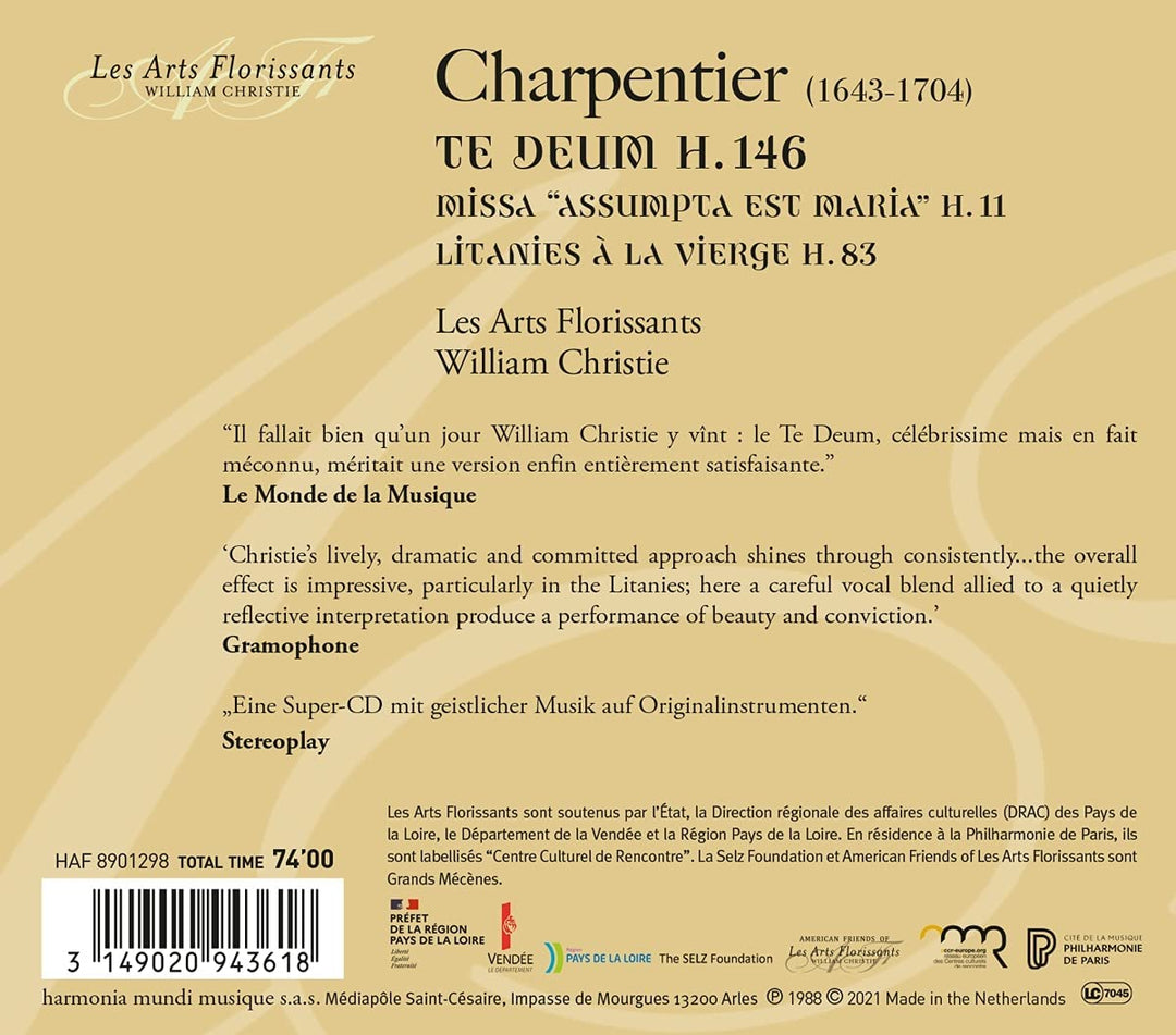 Les Arts Florissants - Charpentier: Te Deum, H146 [Audio CD]