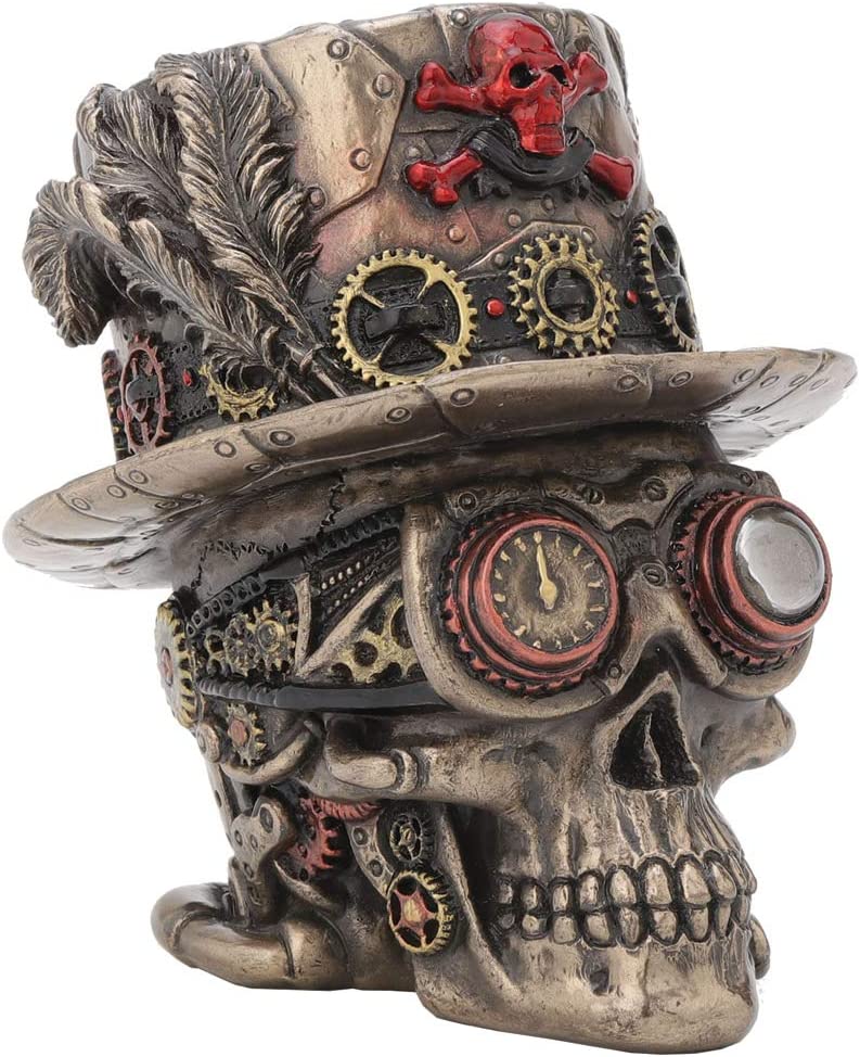 Nemesis Now Steampunk Clockwork Baron Totenkopf-Figur, Ornament, Bronze, 11 cm