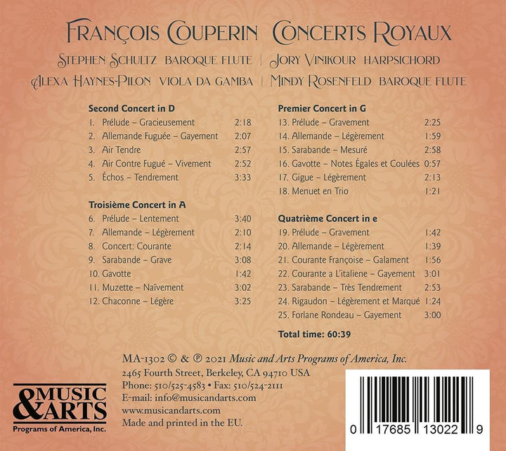 Couperin: Concerts Royaux [Stephen Schultz; Jory Vinikour; Alexa Haynes-Pilon; Mindy Rosenfeld] [Music & Arts: MA 1302] [Audio CD]