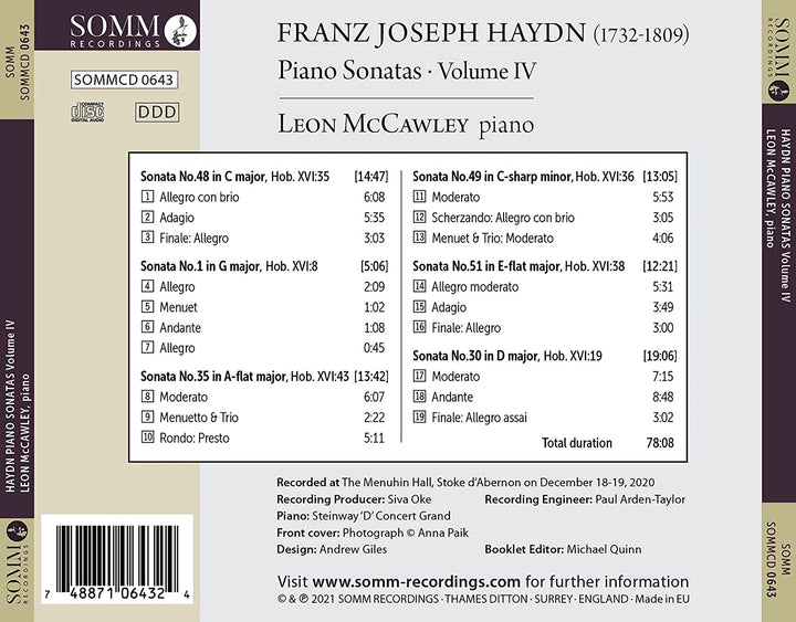 Haydn: Sonaten, Bd. 4 [Leon McCawley] [Somm Recordings: SOMMCD 0643] [Audio CD]