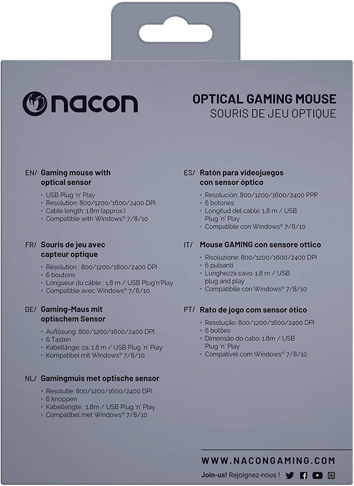 Nacon Gm-105 Mouse USB ottico per mancini 2400 DPI nero blu