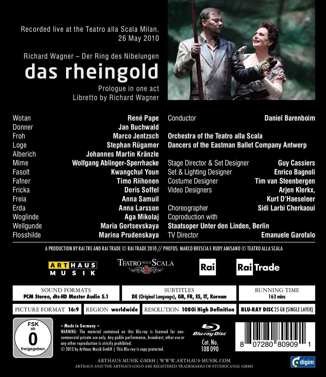 Wagner: Das Rheingold [La Scala 2011] [Rene Pape, Timo Riihonen, Daniel Barenboim] [Arthaus: 108090] [2013] [Blu-ray]
