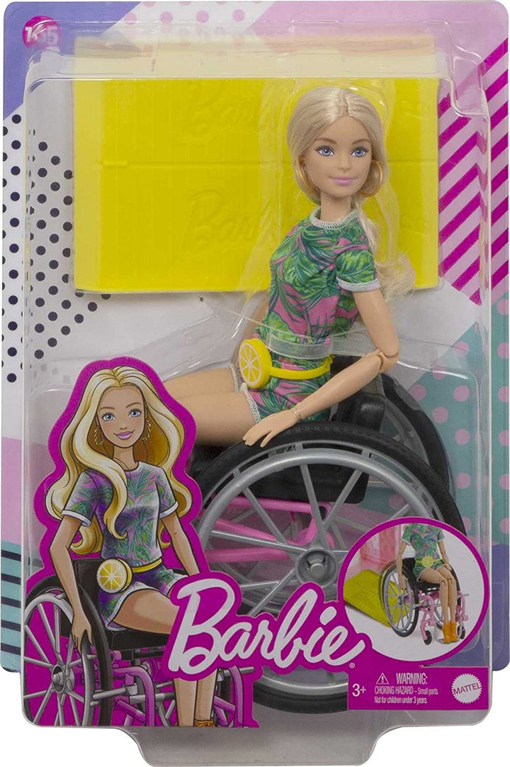 Poupée Barbie Fashionistas GRB93 avec fauteuil roulant et longs cheveux blonds