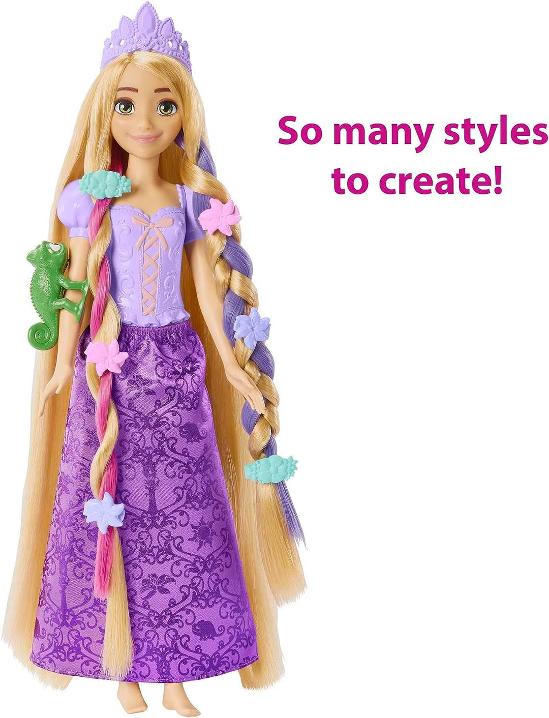 Disney Princess Toys, Rapunzel Doll with Color-Change Hair Extensions and with Hairstyling Pieces and Doll Accessories