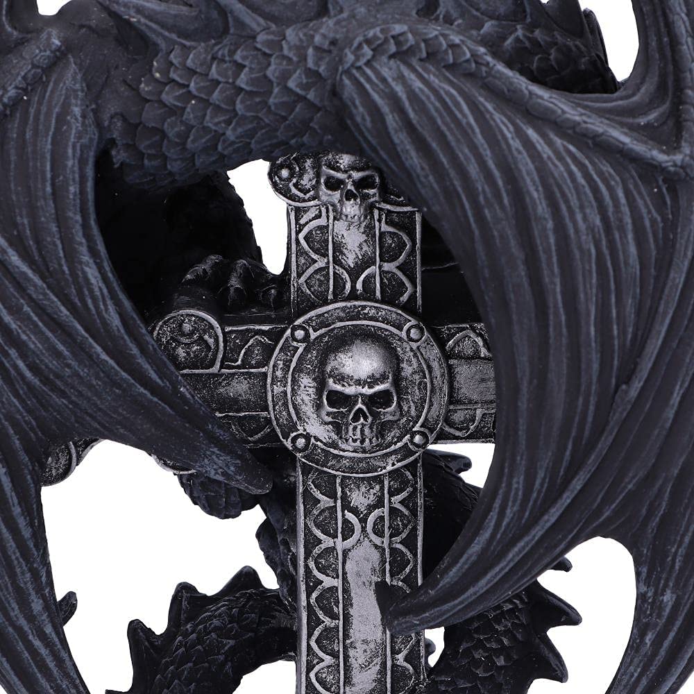 Nemesis Now Anne Stokes Gothic Guardian Dragon Cross Candle Holder 26.5cm, Black