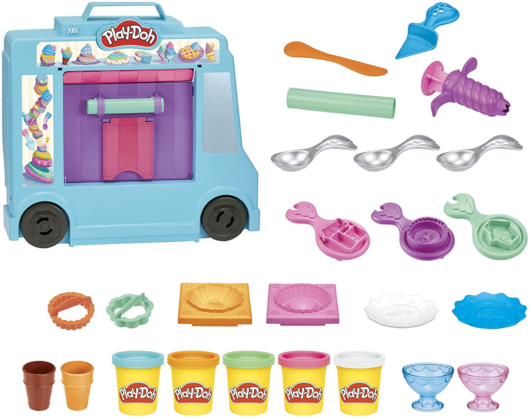 Ensemble de jeu de camion de crème glacée Play-Doh, jouet de jeu de simulation pour enfants de 3 ans et plus avec 20 outils