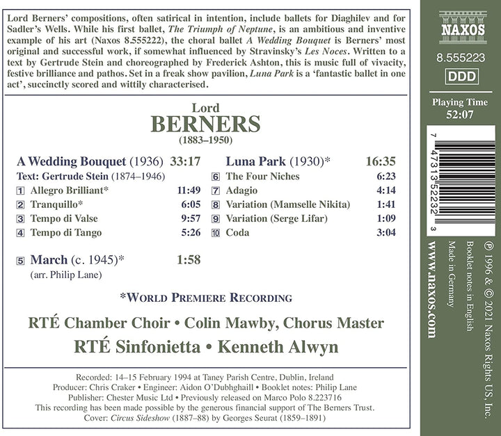 RTÉ Chamber Choir and Sinfonietta - Berners: A Wedding Bouquet [RTÉ Chamber Choir and Sinfonietta; Kenneth Alwyn] [Naxos: 8555223] [Audio CD]
