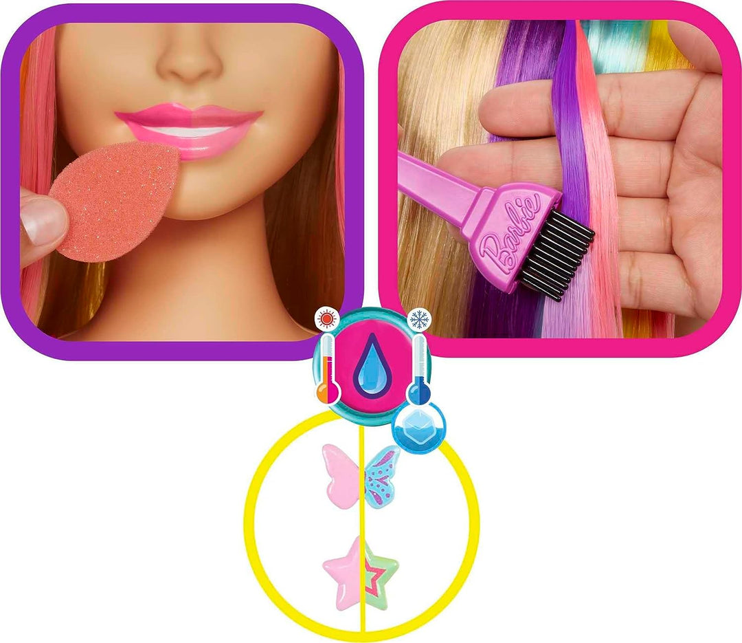 Barbie Doll Deluxe Styling-Kopf, Barbie Totally Hair, Glattes Blondes Neon-Regenb
