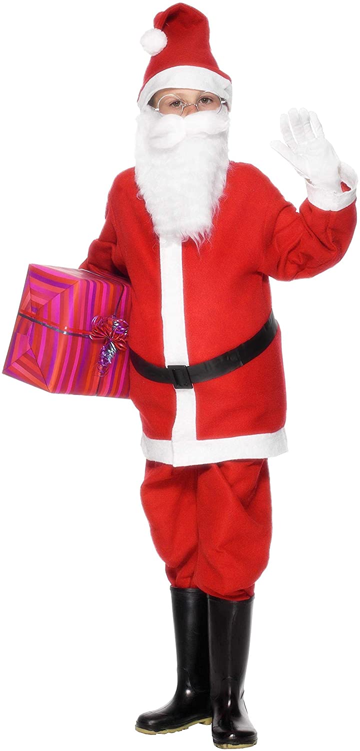 Smiffys Kinderkostüm „Santa Boy“, Jacke, Hose, Mütze und Gürtel, Weihnachtsmann, Größe: M, Farbe: Rot und Weiß, 21478
