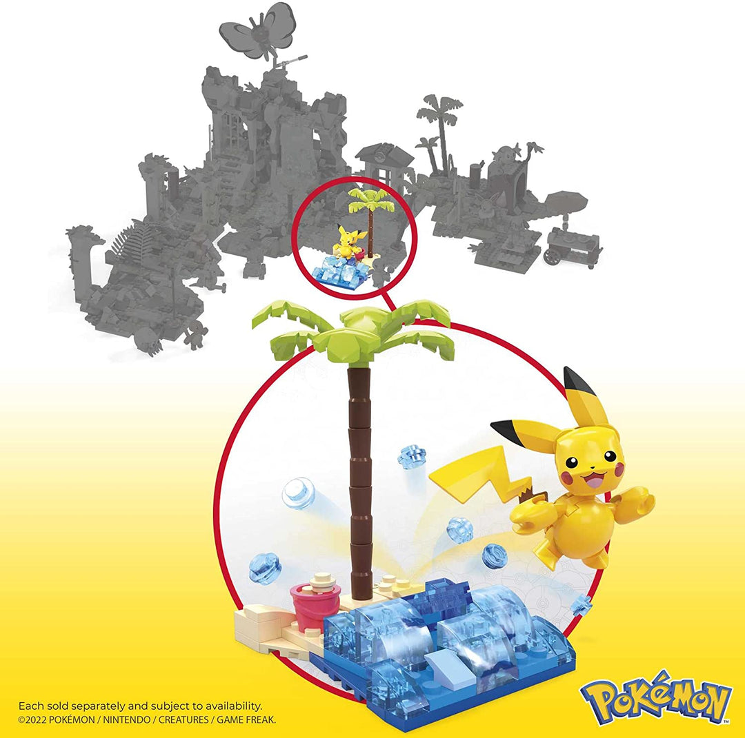 MEGA Pokémon Pikachus Beach Splash-Bauset mit 79 kompatiblen Steinen und Teilen verbindet sich mit anderen Welten,