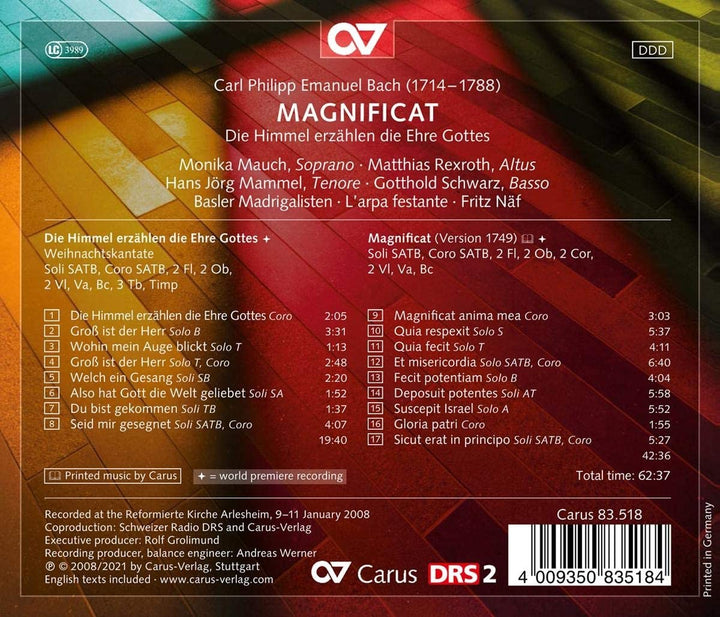 Hans-Jörg Mammel  - Carl Philipp Emanuel Bach: Magnificat [Audio CD]