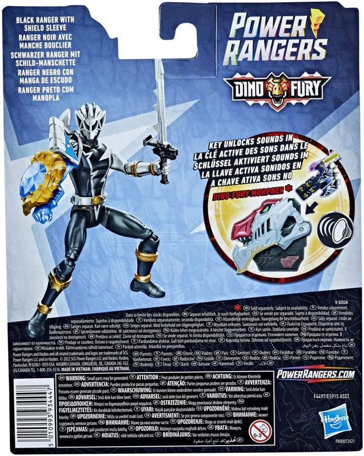 Power Rangers Dino Fury Black Ranger mit Schildärmel 15 cm Actionfigur Spielzeug,