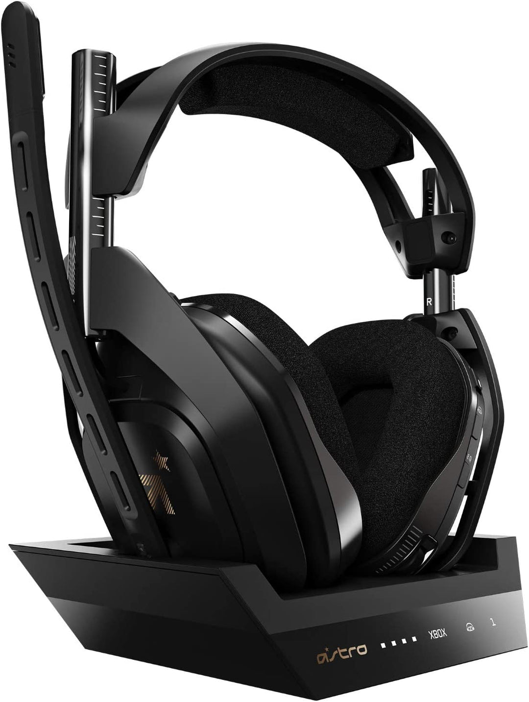 ASTRO Gaming A50 Kabelloses Gaming-Headset + Ladestation, Spiel-/Sprachbalance-Steuerung, 2,4 GHz kabellos, 15 m Reichweite, für Xbox Series X|S, Xbox One, PC, Mac – Schwarz/Gold