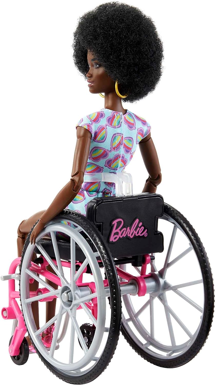 ?Barbie Doll with Wheelchair and Ramp, Kids Toys, Barbie Fashionistas, Curly Black Hair
