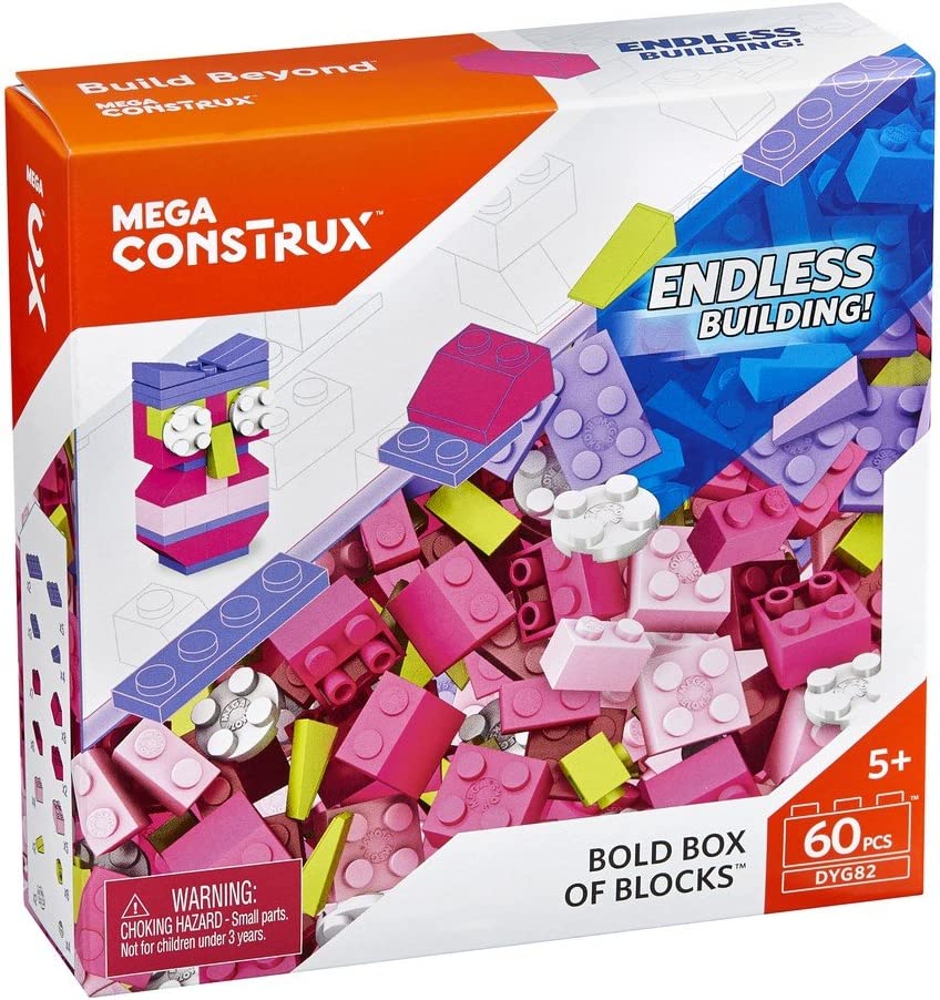 Mega Bloks Construx DYG82 Bold Box of Building Construction Bricks Pink 60pc
