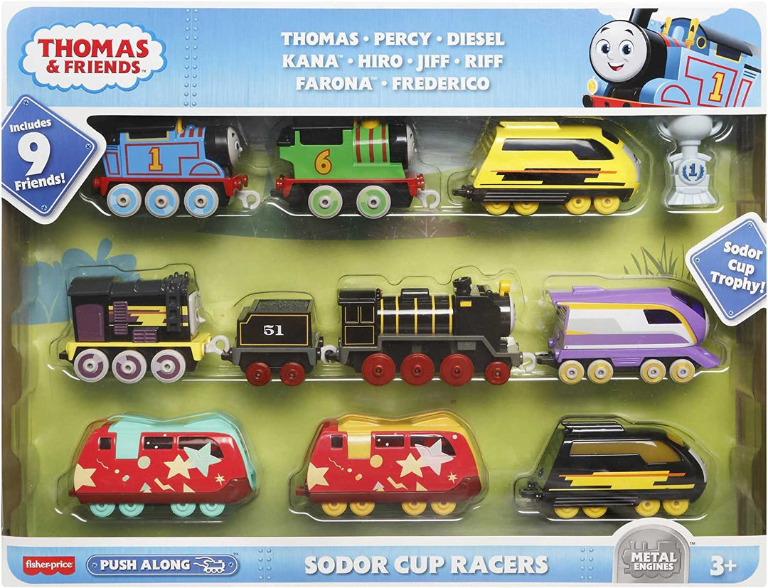 Fisher-Price Thomas &amp; Friends Sodor Cup Racers 9er-Pack Druckguss-Spielzeugeisenbahn-Lokomotiven für Vorschulkinder ab 3 Jahren