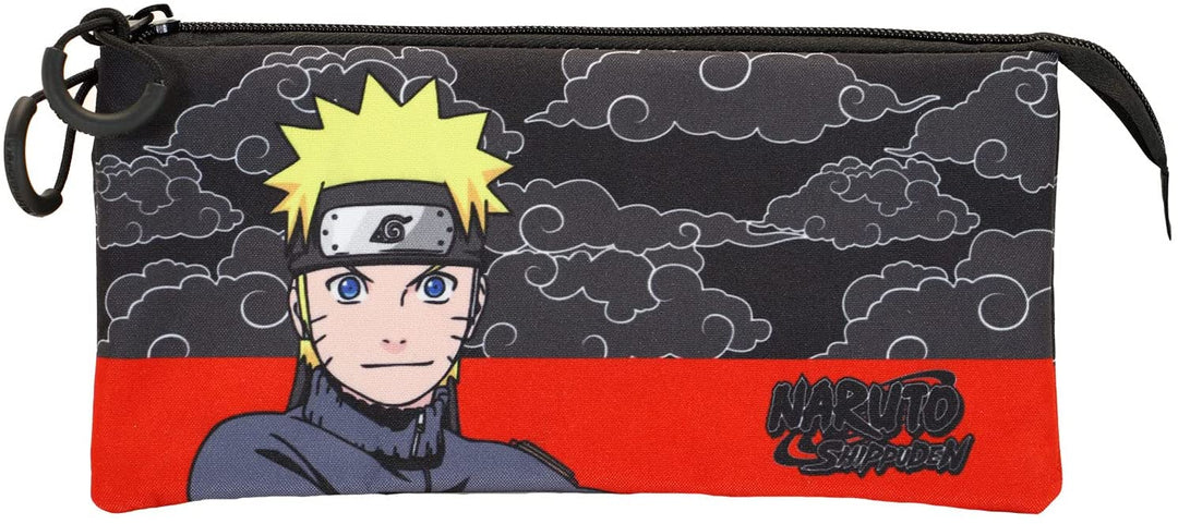 Naruto Clouds-Fan Dreifach-Federmäppchen, Schwarz