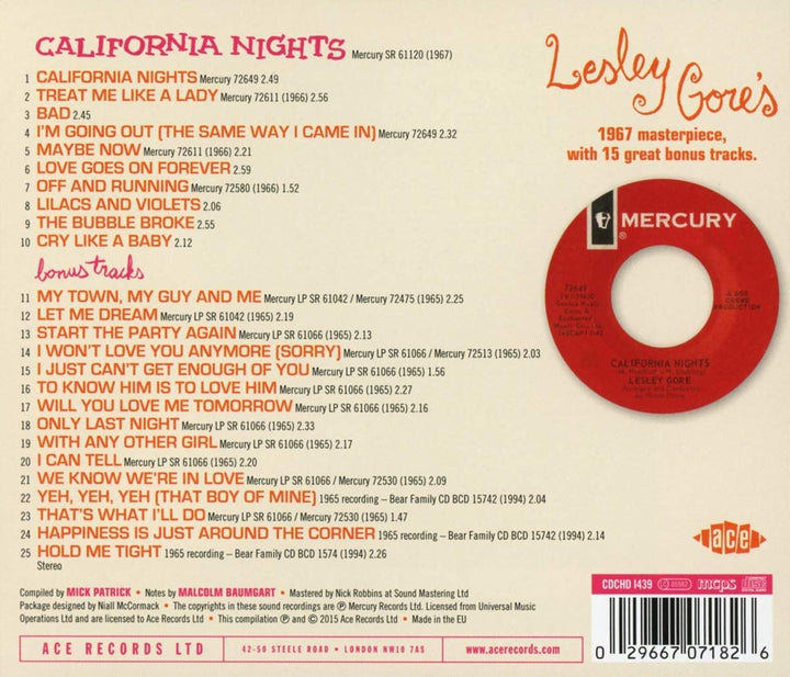 Lesley Gore - California Nights (with Bonus Tracks) [Audio CD]