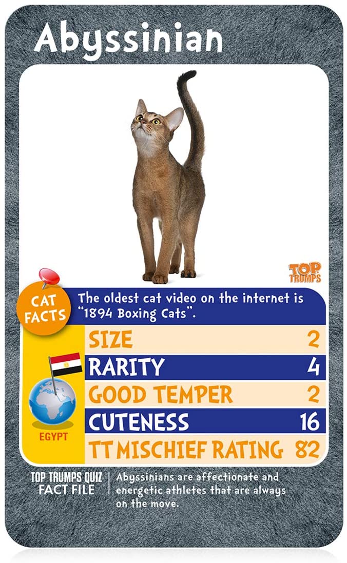 Katzen: „Wer ist am schelmischsten?“ Top-Trumps-Kartenspiel