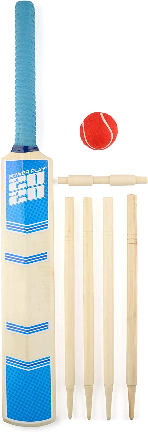 PowerPlay BG888 Deluxe Cricket-Set mit Cricketschläger, Ball, 4 Stümpfen, Bügeln und Tasche, Größe 3 Schläger, blau