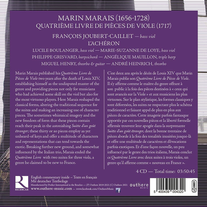 Marais: Quatrième livre de pièces de viole [Audio-CD]
