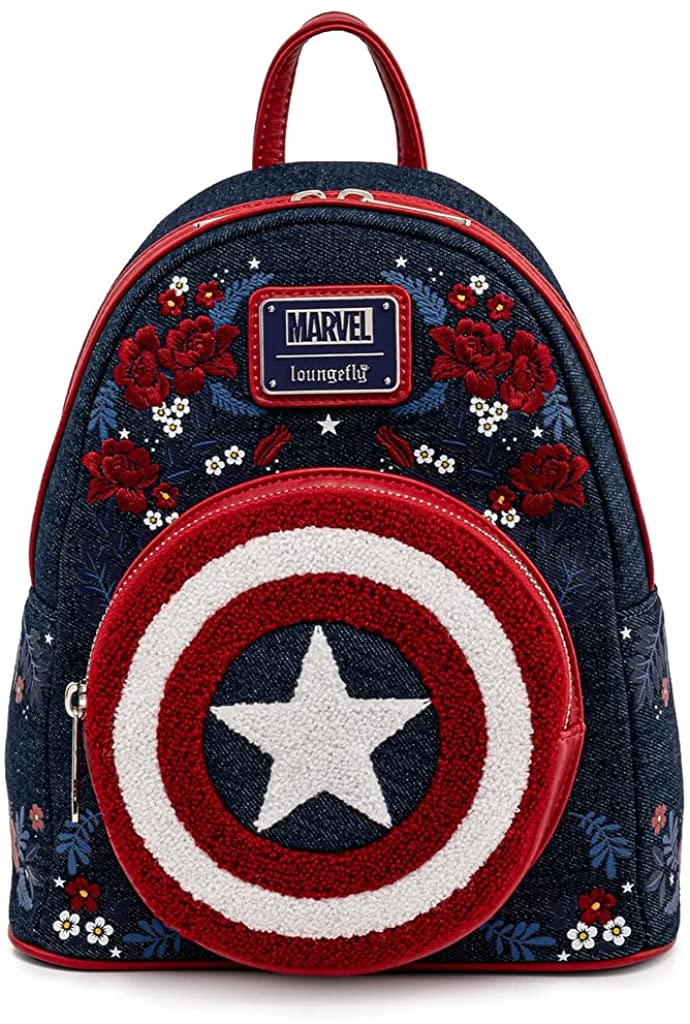 Loungefly Marvel Captain America 80th Anniversary Floral Shield Mini Backpack 1