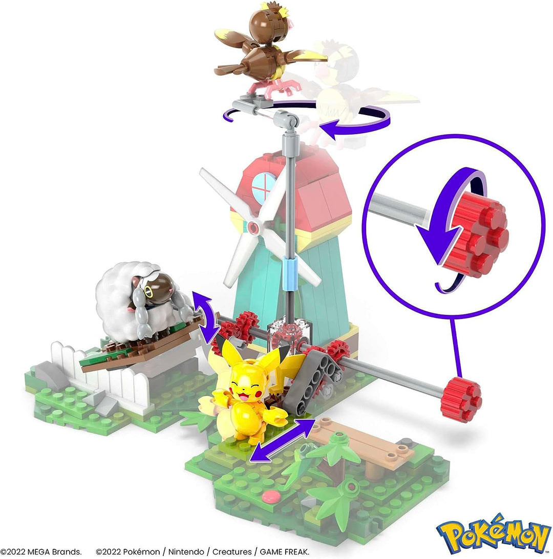 MEGA Pokemon Kids Building Toys, Countryside Windmill with Buildable Pikachu
